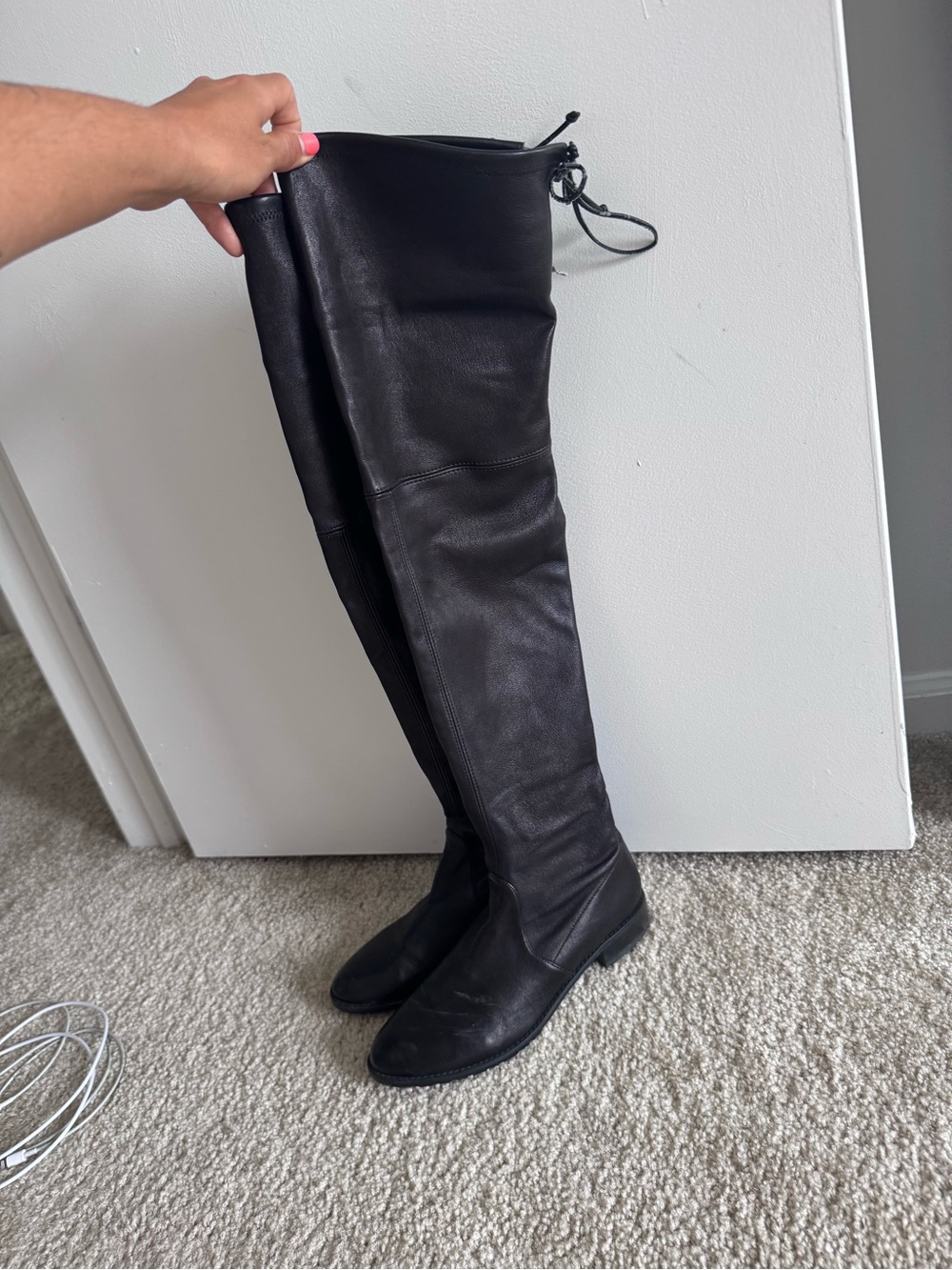Designer Over-the-Knee Black Leather Boots